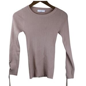 Sandro 1 XS Rib Knitted Light Pink Sweater Stretch Long Sleeves Lace Up Side‎